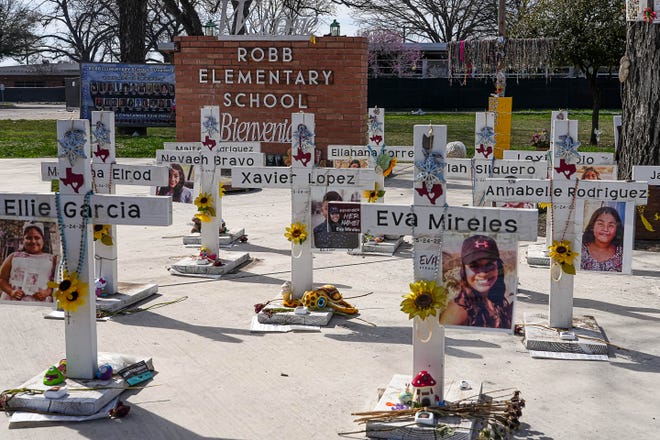 Uvalde behavioral health campus to serve children, adults Crosses dedicated to the 21 victims of the 2022 mass shooting at Robb Elementary are placed in front of the school on Monday, Feb. 26, 2024 in Uvalde, Texas.