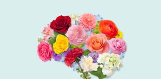 Get Happier in 2025 With These Easy Mental Health Tips a brain made of colorful flowers