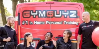 GymGuyz Rolls Into Southwest Atlanta With Mobile Fitness on Demand a group of GymGuyz personal trainers in front of their signature van