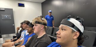 Former BYU football star helps pioneer breakthrough in brain injury treatment and recovery Five of the BYU Football players undergoing the light therapy treatment....