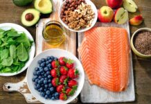 New year, new eating habits: Healthy eating options that will last all year Best Foods for healthy Heart on a wooden background. Top view