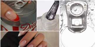 Diet Coke Nails Are the Manicure Trend All Over TikTok diet coke nails art treatment in a grid format